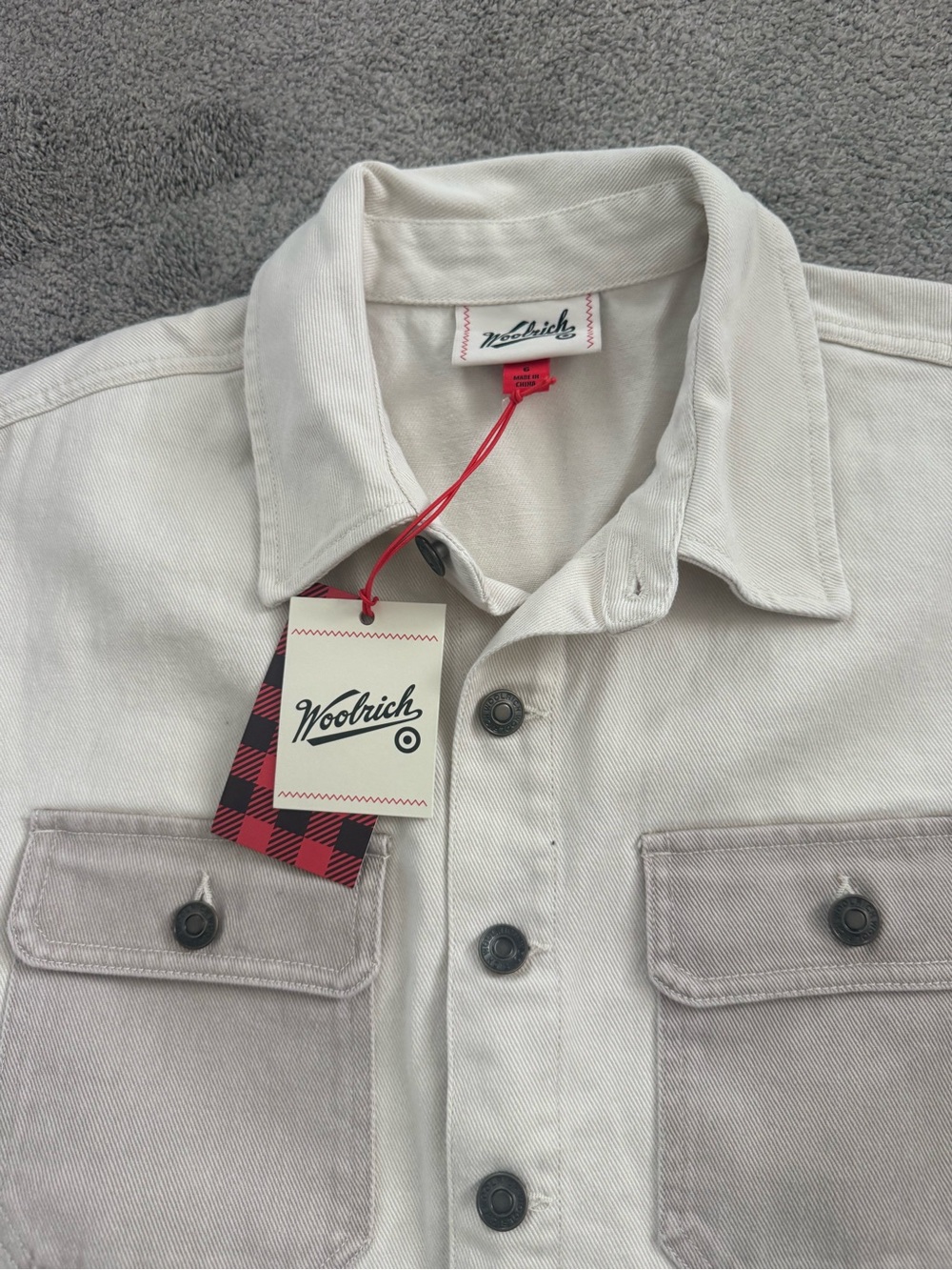 Woolrich women’s Cream and Light Taupe Two-Tone Button Down Denim Jumpsuit - Picture 2 of 13